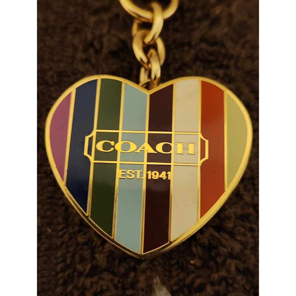 Coach Vintage 65th Anniversary Legacy Stripe Heart Bag Charm Key Chain